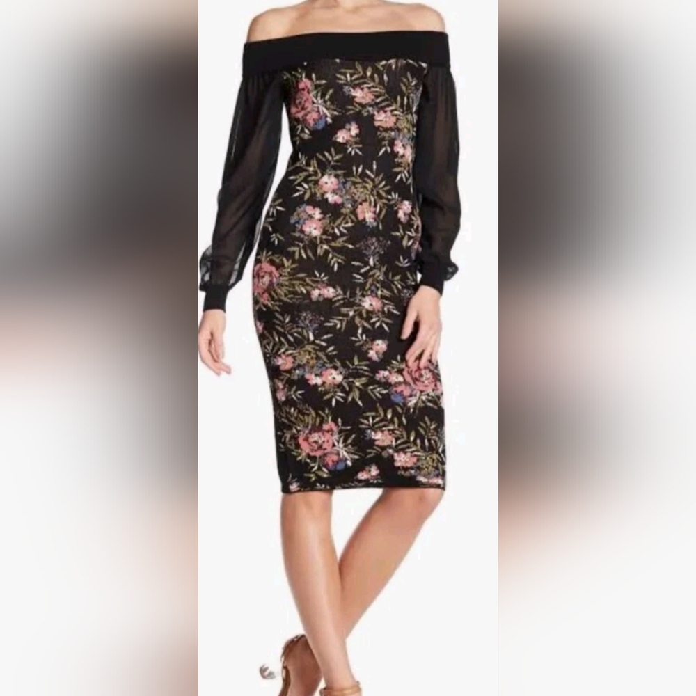 Rachael Rachel Roy Off The Shoulder  Sweater Dress, Sheer Arms, Sz L., NWT